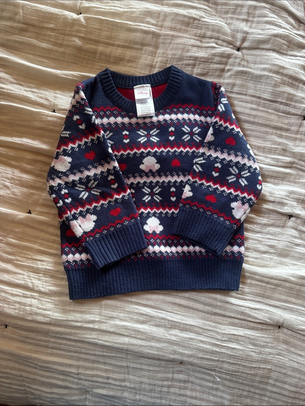 Disney Kids' Navy Fair Isle Knit Sweater - Red & White Pattern
